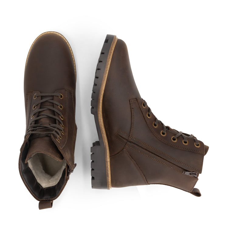 Rykken Men - Lace-up Boots with Zipper - Wool-Lined - Dark Brown UPD