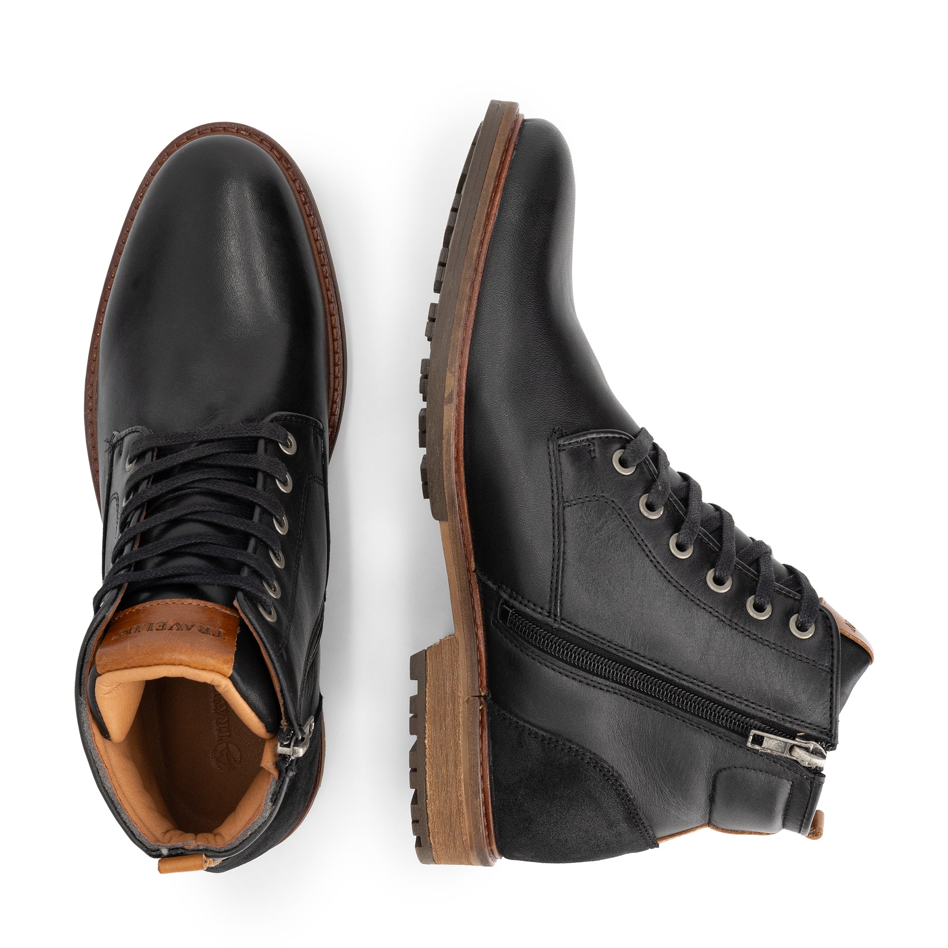 Walton Men - Lace-up shoes - Zipper - Leather - Black UPD