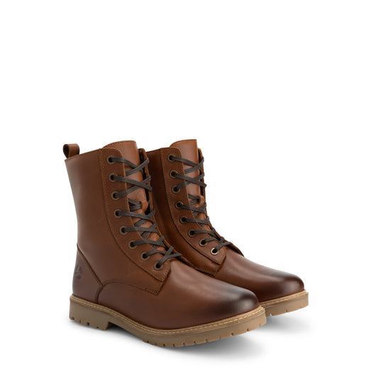 Trysil Women - Lace-Up Boots with Zipper - Wool-Lined - Cognac FRD