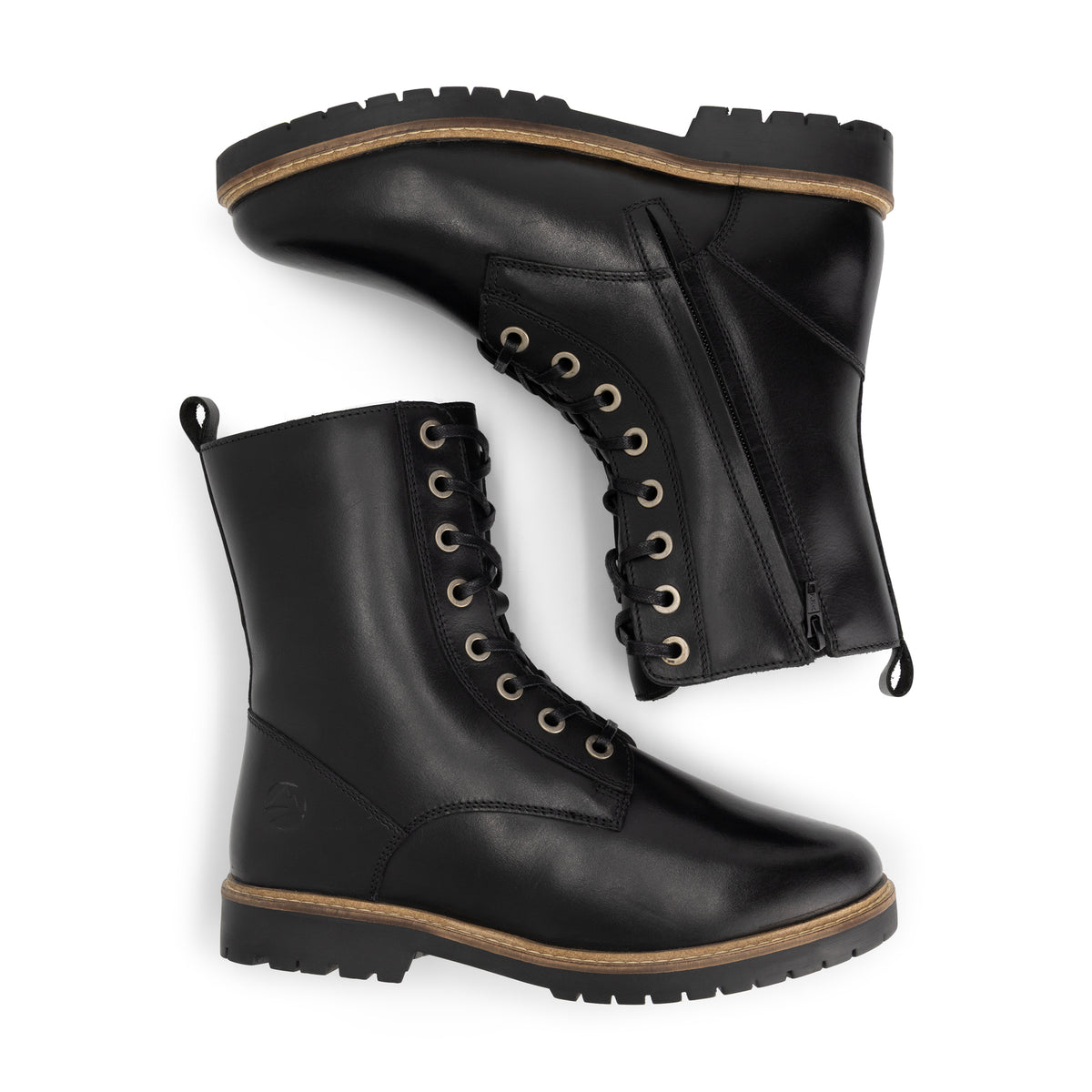 Trysil Women - Lace-up Boots with Zipper - Wool-Lined - Black UPD