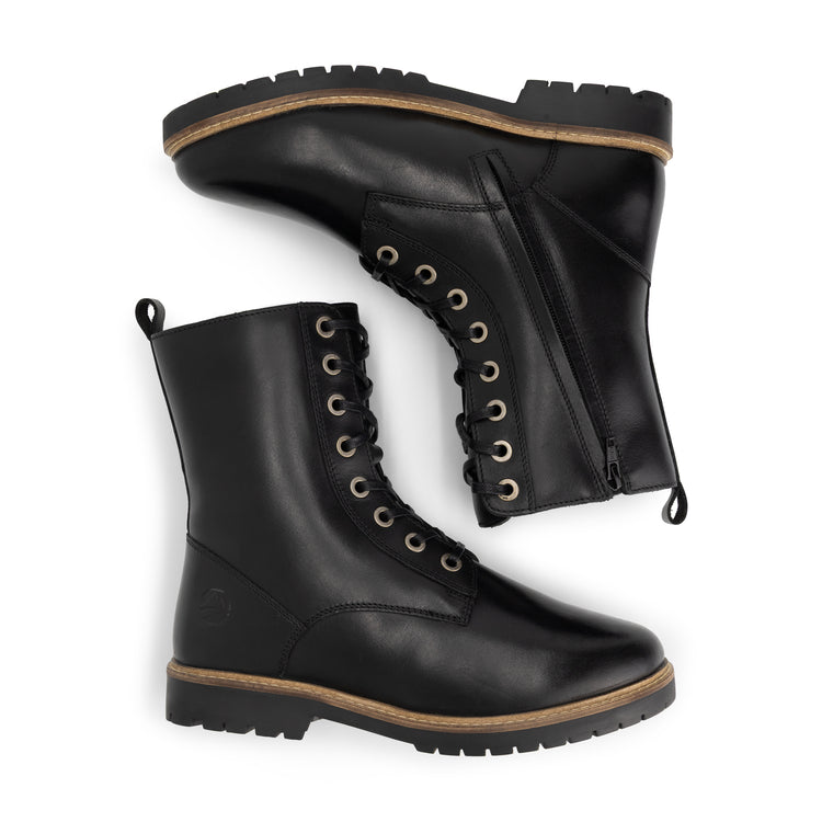 Trysil Women - Lace-up Boots with Zipper - Wool-Lined - Black UPD