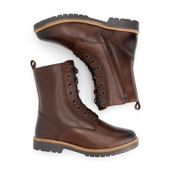 Trysil Women - Lace-Up Boots with Zipper - Wool-Lined - Dark Brown UPD