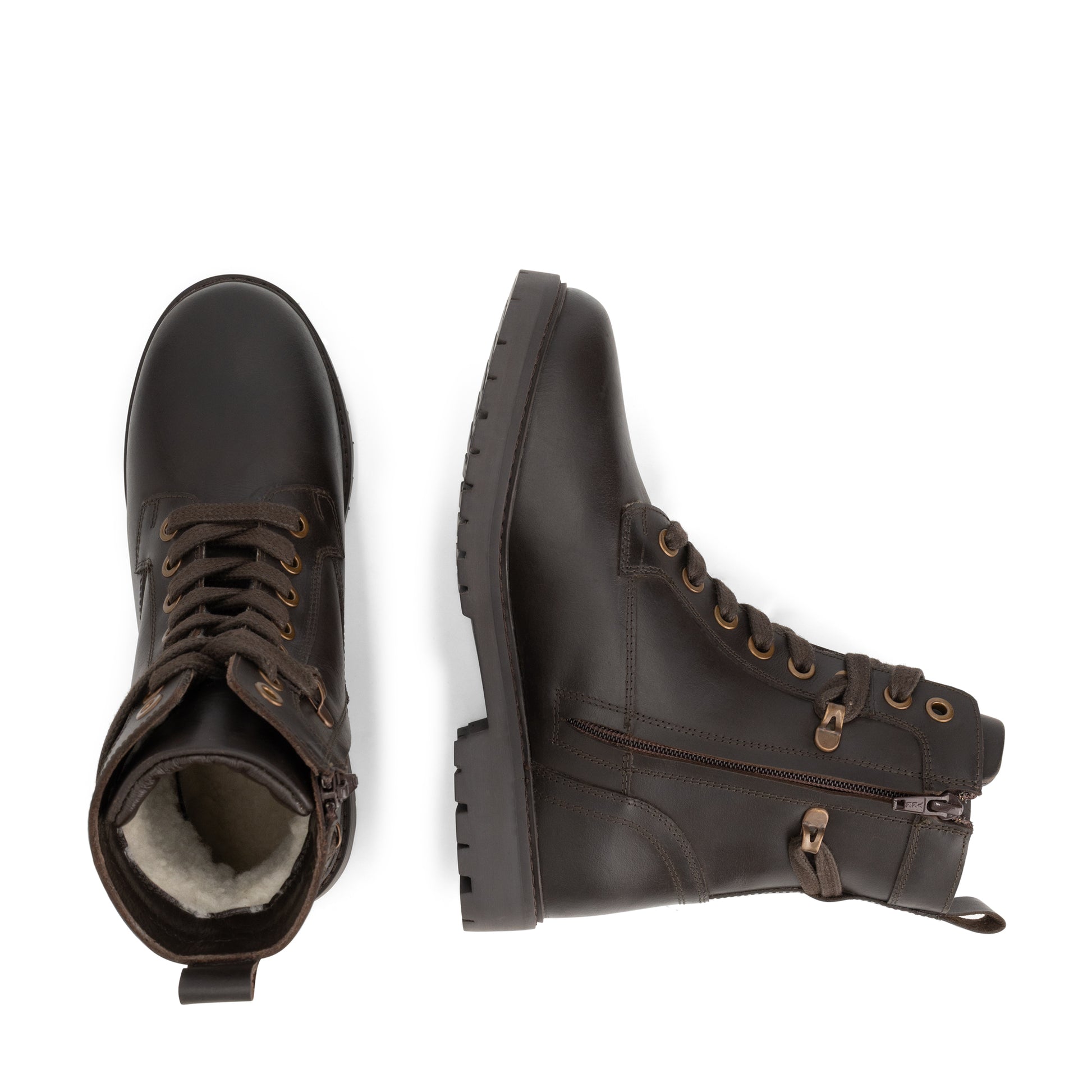 Kafjord Women - Lace-up boots - Wool-lined - Dark brown UPD