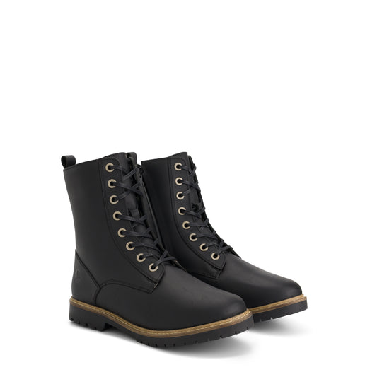 Torpsund Women - Lace-Up Boots with Zipper - Wool-Lined - Black FRD
