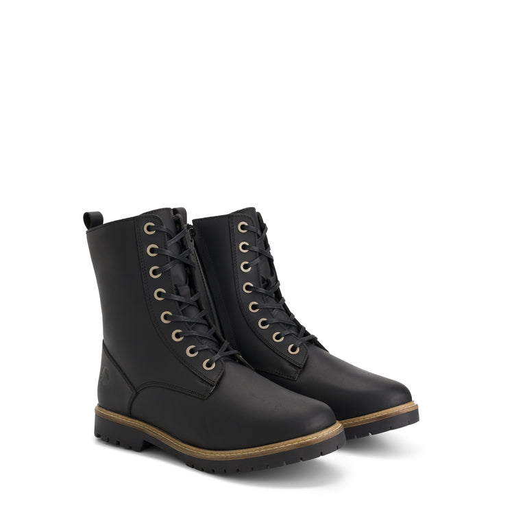 Torpsund Women - Lace-Up Boots with Zipper - Wool-Lined - Black FRD