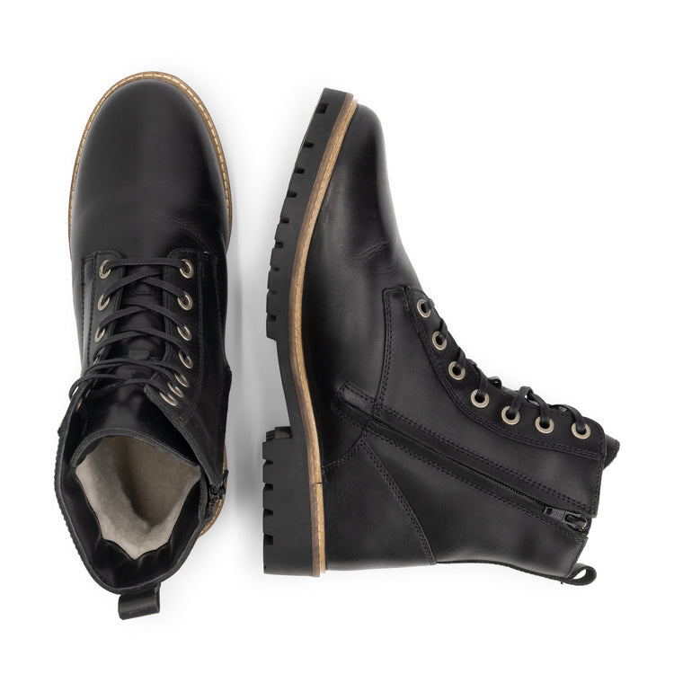Rosendal Men - Lace-up boots with zipper - Wool-lined - Black UPD