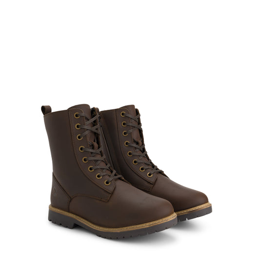 Torpsund Women - Lace-Up Boots with Zipper - Wool-Lined - Dark Brown FRD
