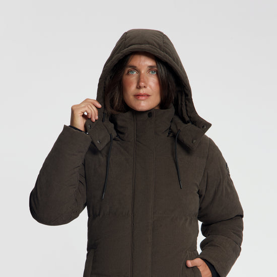Ulvik Women - Puffer Winter Jacket - Corduroy - Dark Brown MV4