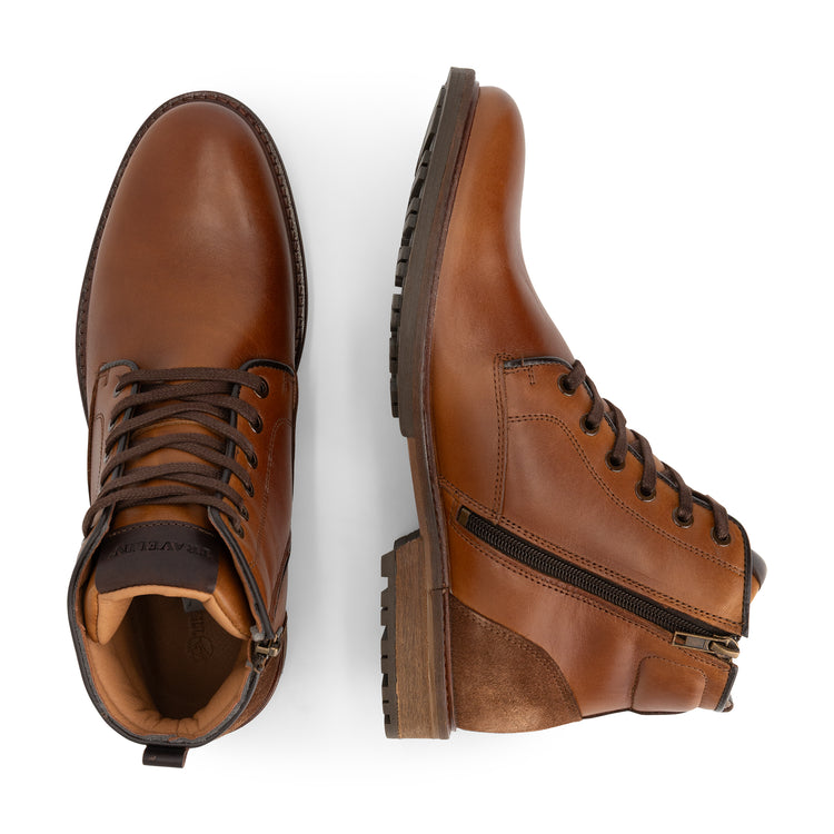 Walton Men - Lace-up shoes - Zipper - Leather - Cognac UPD