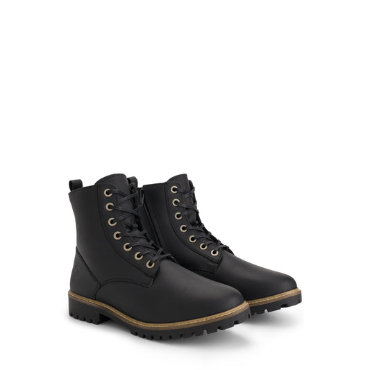 Rykken Men - Lace-up Boots with Zipper - Wool-Lined - Black FRD