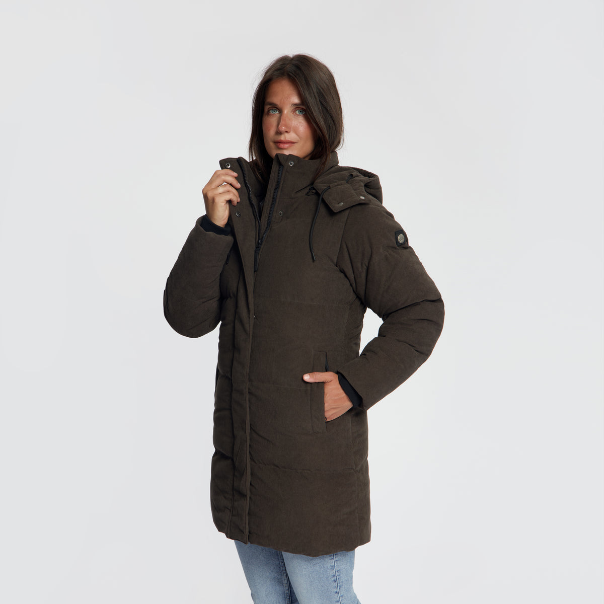 Ulvik Women - Puffer Winter Jacket - Corduroy - Dark Brown MV2