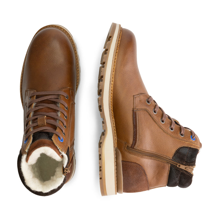 Sundby Men - Lace-up boots - Wool-lined - Cognac UPD