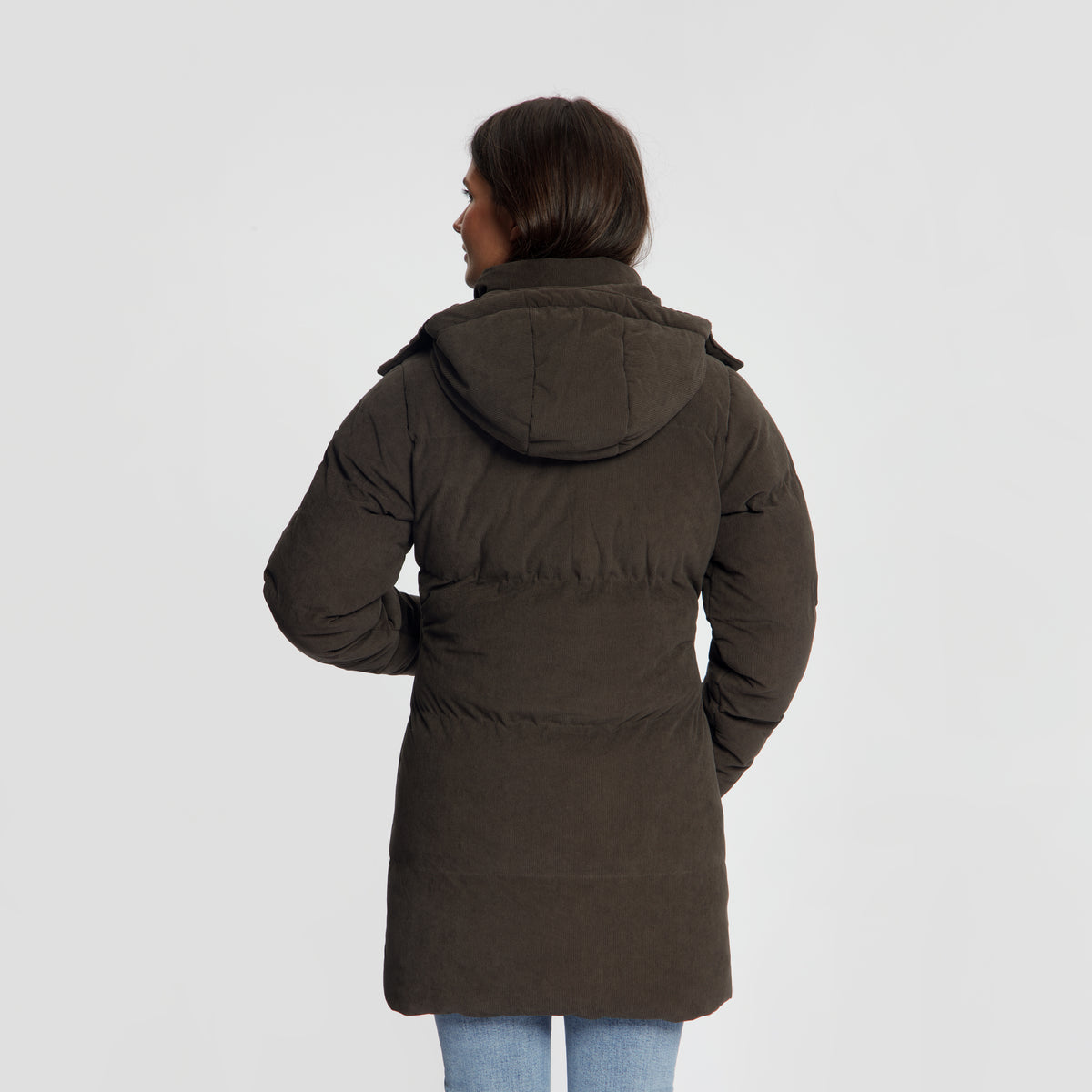 Ulvik Women - Puffer Winter Jacket - Corduroy - Dark Brown MV3