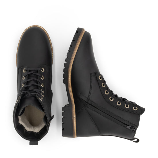 Rykken Men - Lace-up Boots with Zipper - Wool-Lined - Black UPD