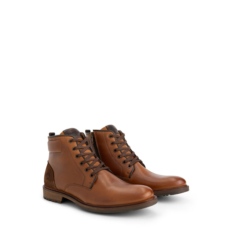 Walton Men - Lace-up shoes - Zipper - Leather - Cognac FRD