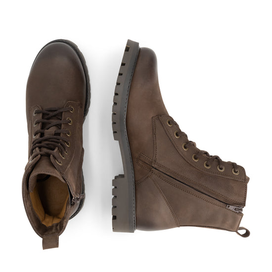 Akland Men - Lace-up boots - Nubuck - Zipper - Dark brown UPD