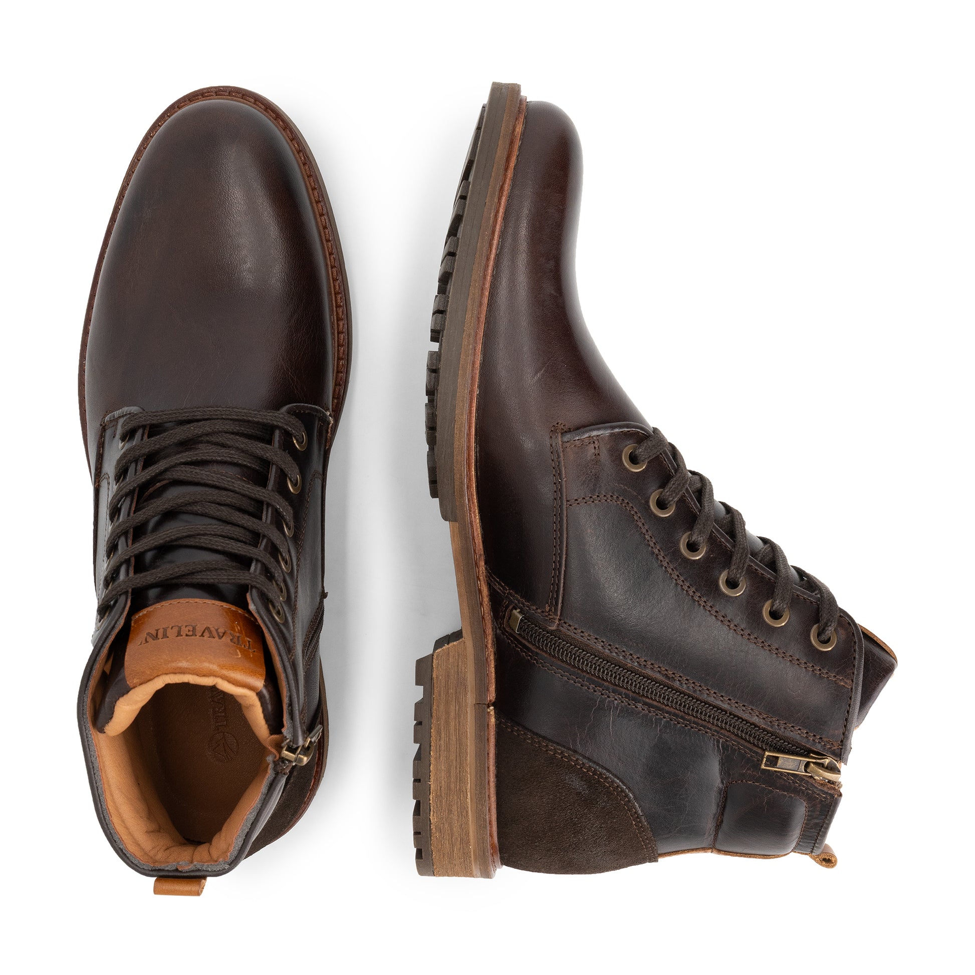 Walton Men - Lace-up shoes - Zipper - Leather - Dark brown UPD