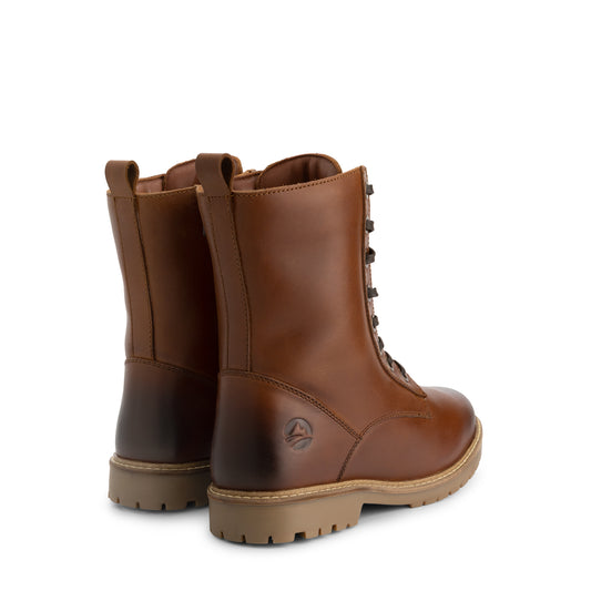 Trysil Women - Lace-Up Boots with Zipper - Wool-Lined - Cognac BD