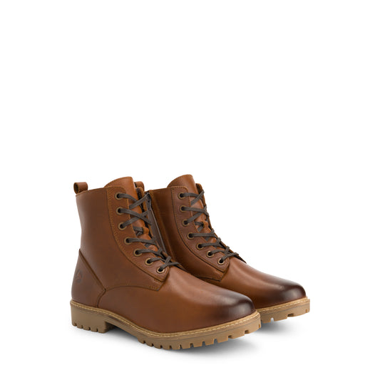 Rosendal Men - Lace-up boots with zipper - Wool-lined - Cognac FRD